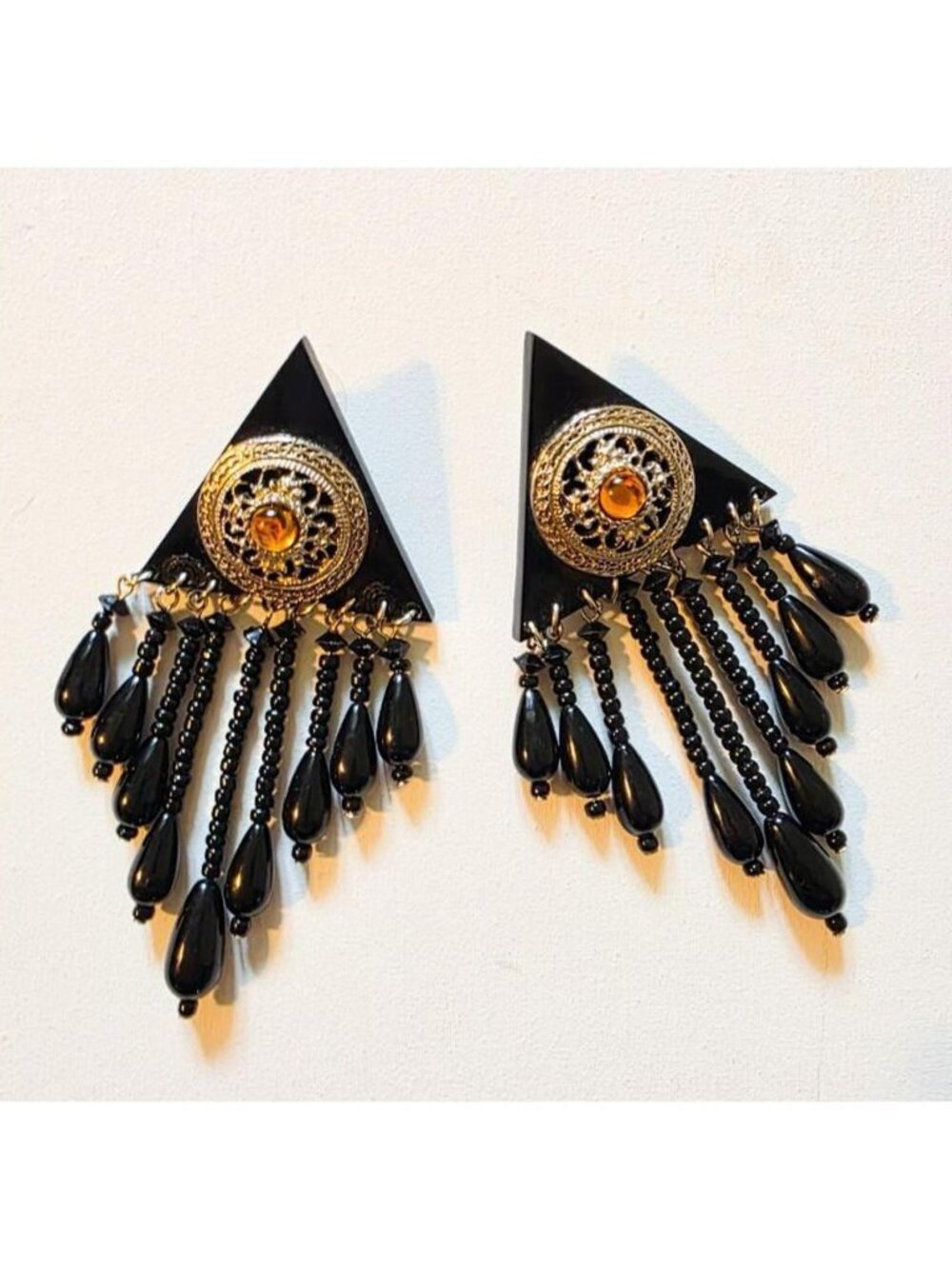 🖤 Romantic Gothic Statement Vintage Beaded Fringe Earrings 🖤